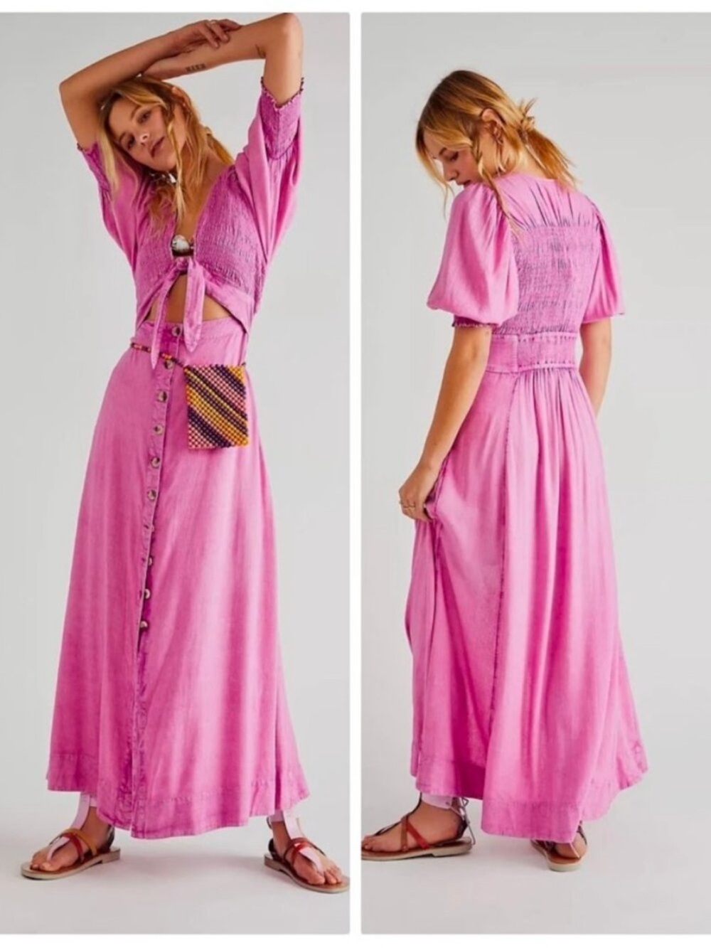 NWT Free People String‎ of Hearts Maxi Dress Pink XS